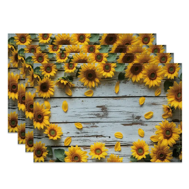 Aperturee Retro White Grey Wooden Floral Set Of 4 Placemats, 14x12 Inch, 15.8 USD, NYLX00538-S, placemats