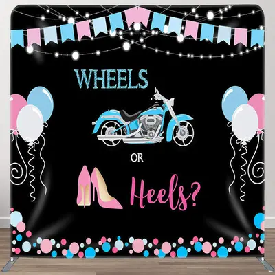 Aperturee Wheels Or Heels Fabric Backdrop Cover for Baby Shower - Aperturee