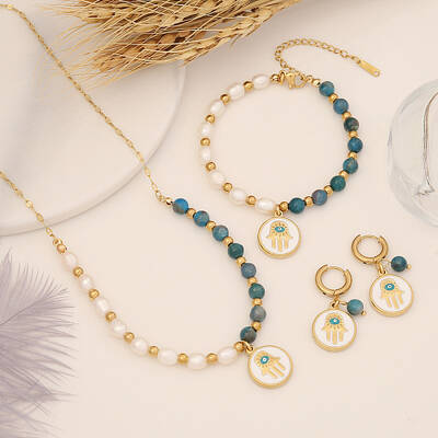 Natural Apatite Beads Necklaces & Bracelets & Earrings Set