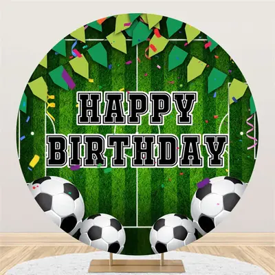 Aperturee Football Turf Sport Round Happy Birthday Backdrop | Circle Birthday Backdrop Cover | Custom Round Backdrop | Round ...