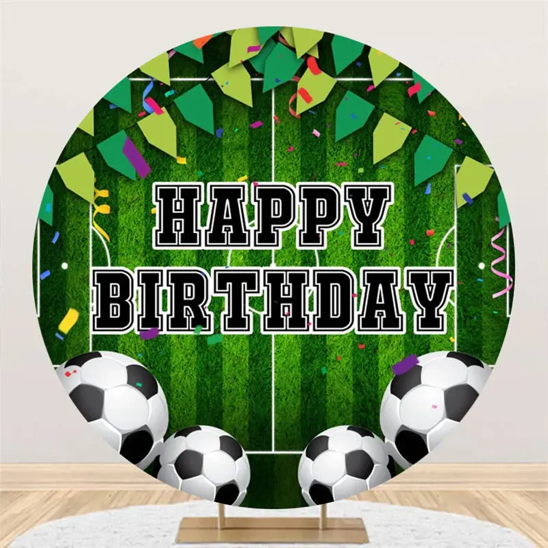 Aperturee Football Turf Sport Round Happy Birthday Backdrop | Circle Birthday Backdrop Cover | Custom Round Backdrop | Round ...