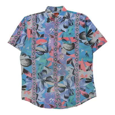 Rock Canyon Floral Short Sleeve Shirt - Large Blue Cotton
