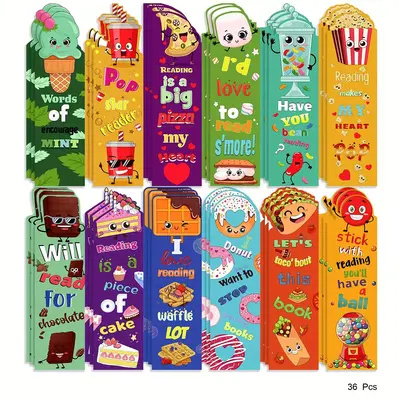 Cartoon Food Cute Pattern Bookmark, 12/24/36pcs Creative Multi-purpose Bookmark, Reading Paper Label for DIY Craft Scrapbooki...