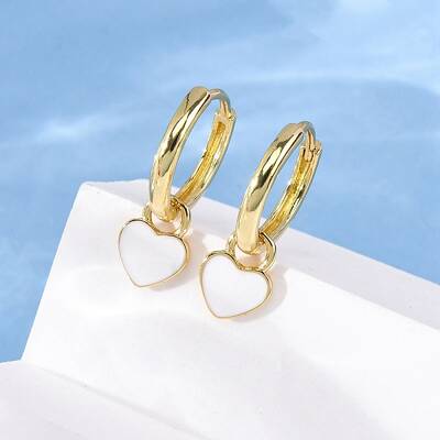 Heart Brass Enamel Hoop Earrings