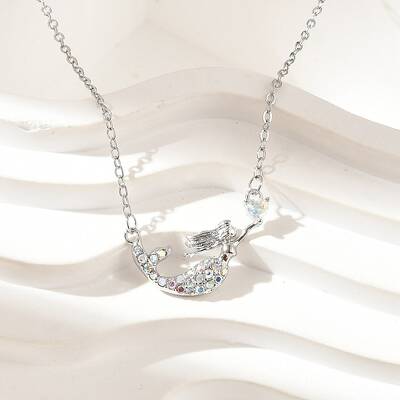 Brass Micro Pave Cubic Zirconia Heart Mermaid Pendant Necklaces for Women