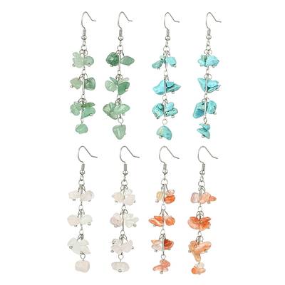 4 Pairs 4 Styles Natural Mixed Stone & Synthetic Turquoise Dangle Earrings for Women