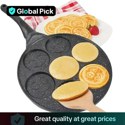 7 Hole Pancake Pan, Non Stick Pancake Pan with Handle, Nonstick Egg Pan, Creative Shaped Breakfast Cookware for Home Kitchen,...