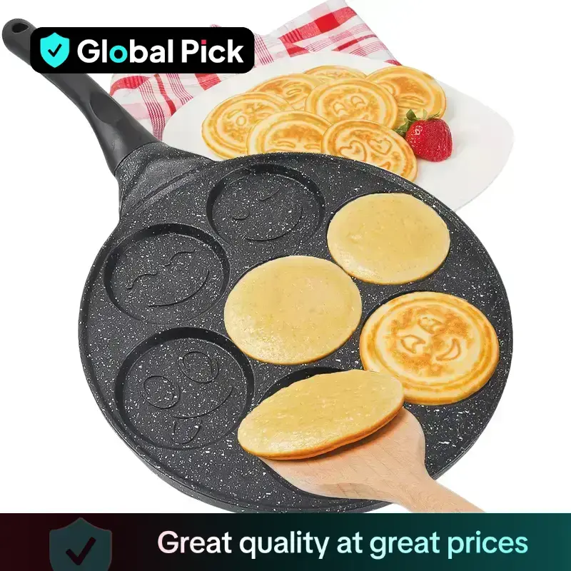 7 Hole Pancake Pan, Non Stick Pancake Pan with Handle, Nonstick Egg Pan, Creative Shaped Breakfast Cookware for Home Kitchen,...