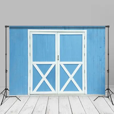 Blue Wooden Wall And Door Spring Diy Photo Backdrop - Aperturee