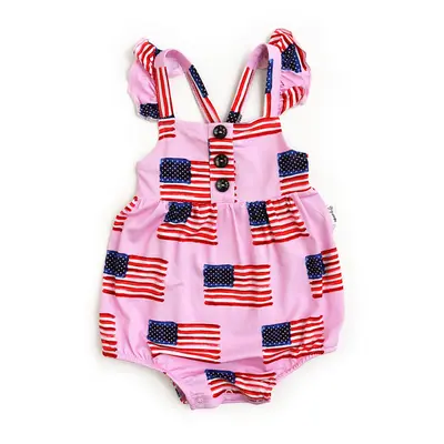 Betty Pink Flag BUTTON BUBBLE Bamboo Baby Girl 4th of July Outfit Gigi and Max