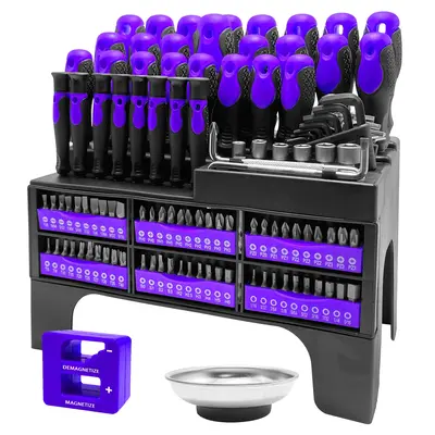 DARK DUCK  Purple 118-Pc Chrome Vanadium Steel Screwdriver Set - Magnetic Hex/Flat/Star Beads, Non-Slip Grip & Storage Rack -...