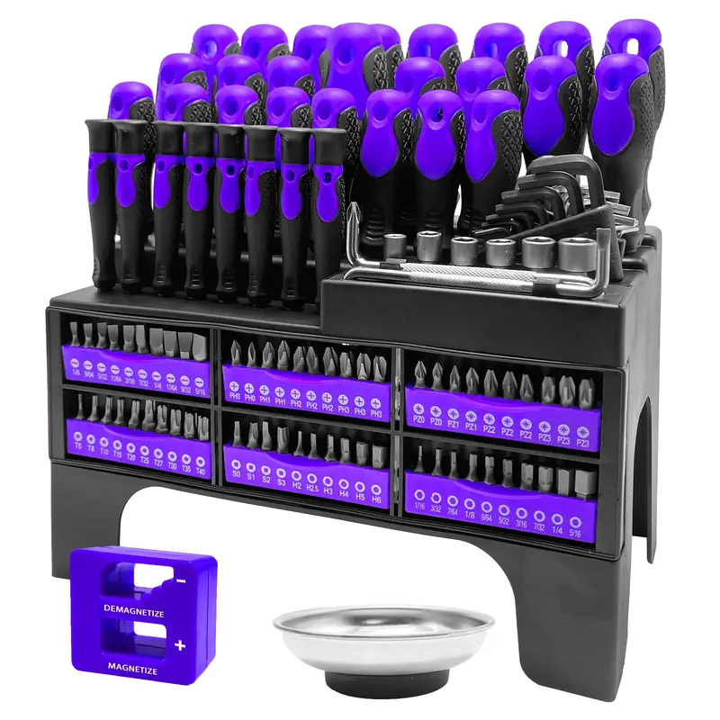 DARK DUCK  Purple 118-Pc Chrome Vanadium Steel Screwdriver Set - Magnetic Hex/Flat/Star Beads, Non-Slip Grip & Storage Rack -...