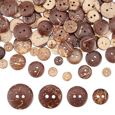 200Pcs 4 Style 2-Hole Flat Round Coconut Buttons