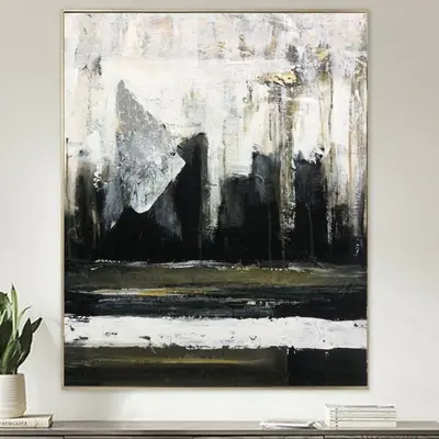 Extra Large Canvas Art Black And White Abstract Painting Oil Paintings Abstract Original Wall Painting | FOGGY CITY LIGHTS