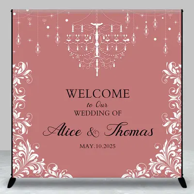 Aperturee Elegant Pink White Custom Name Backdrop For Wedding - Aperturee