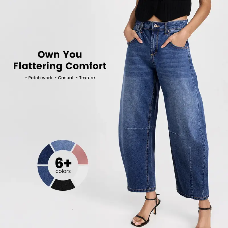 EVALESS Women's Mid Waist Wide Leg Jeans,Baggy Boyfriend Basic Jeans,Casual Y2k Ankle Denim Pants Trouser Barreljeans,2025 Fa...