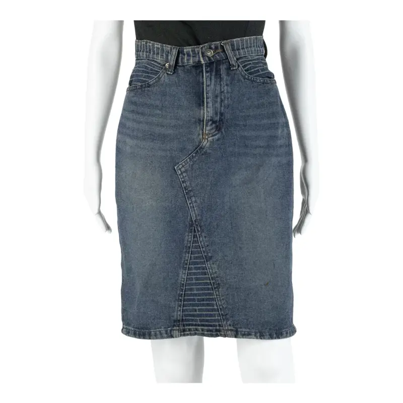 HAORI Knee Length Straight Skirt Blue Denim Womens XS