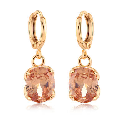 Real 18K Gold Plated Hot Trends Oval Brass Rhinestone Dangle Hoop Earrings
