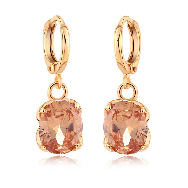Real 18K Gold Plated Hot Trends Oval Brass Rhinestone Dangle Hoop Earrings