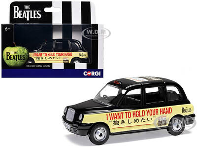 The Beatles London Taxi RHD (Right Hand Drive) I Want To Hold Your Hand Black and Cream with Graphics Diecast Model Car by ...