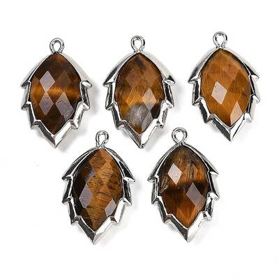 Natural Tiger Eye Faceted Leaf Pendants