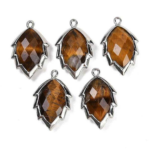 Natural Tiger Eye Faceted Leaf Pendants