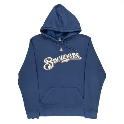 Brewers Majestic Mlb Hoodie - Medium Blue Cotton Blend