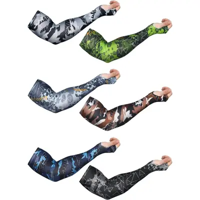 6 Pairs Arm Sleeve with Thumb Holes Women Men UV Protection Cooling Sleeve  Compression Unisex Sleeve for Summer(Stylish Styl...
