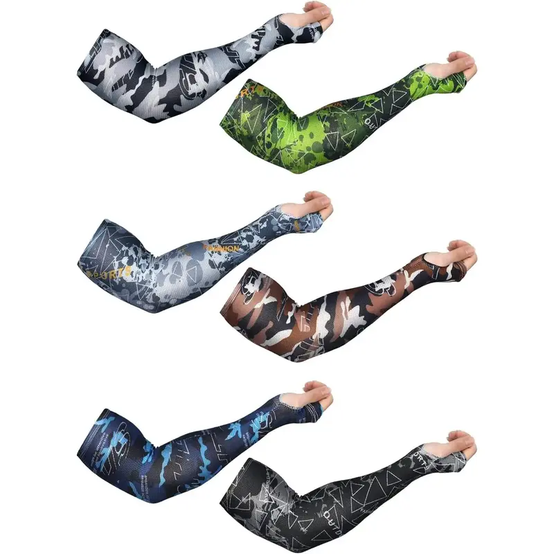 6 Pairs Arm Sleeve with Thumb Holes Women Men UV Protection Cooling Sleeve  Compression Unisex Sleeve for Summer(Stylish Styl...