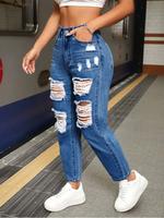 Women's Plain Ripped Straight Leg Jeans, Fashion Casual Denim Trousers for Daily Outdoor Wear, Ladies Bottoms for Summer, Wom...