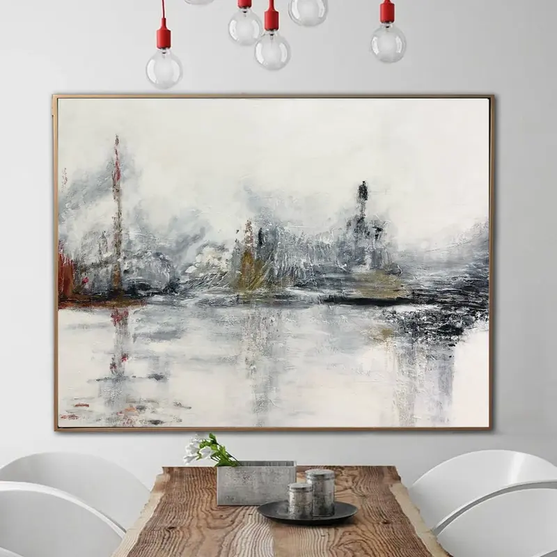 Large Abstract Paintings On Canvas In Gray And White Colors Original 40x60 Wall Art Modern Mountings Painting Neutral Wall Ar...