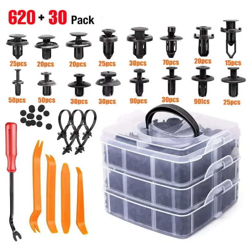 650Pcs Car Retainer Auto Fasteners Push Trim Plastic Clips Pin Rivet Bumper Kit
