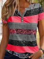 Women's Patchwork Print Tee, Casual Short Sleeve T-shirt for Daily Wear, Ladies Clothes for All Seasons, Top, Tshirt
