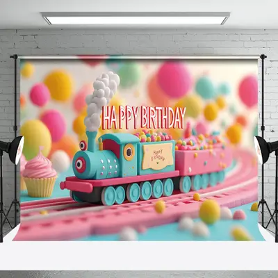 Aperturee Colorful Toy Track Train Birthday Cake Smash Backdrop, 3X2FT(1MX0.6M), 14 USD, birthday cake smash backdrops, NYHD1...