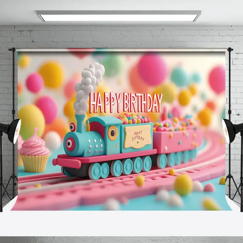 Aperturee Colorful Toy Track Train Birthday Cake Smash Backdrop, 3X2FT(1MX0.6M), 14 USD, birthday cake smash backdrops, NYHD1...