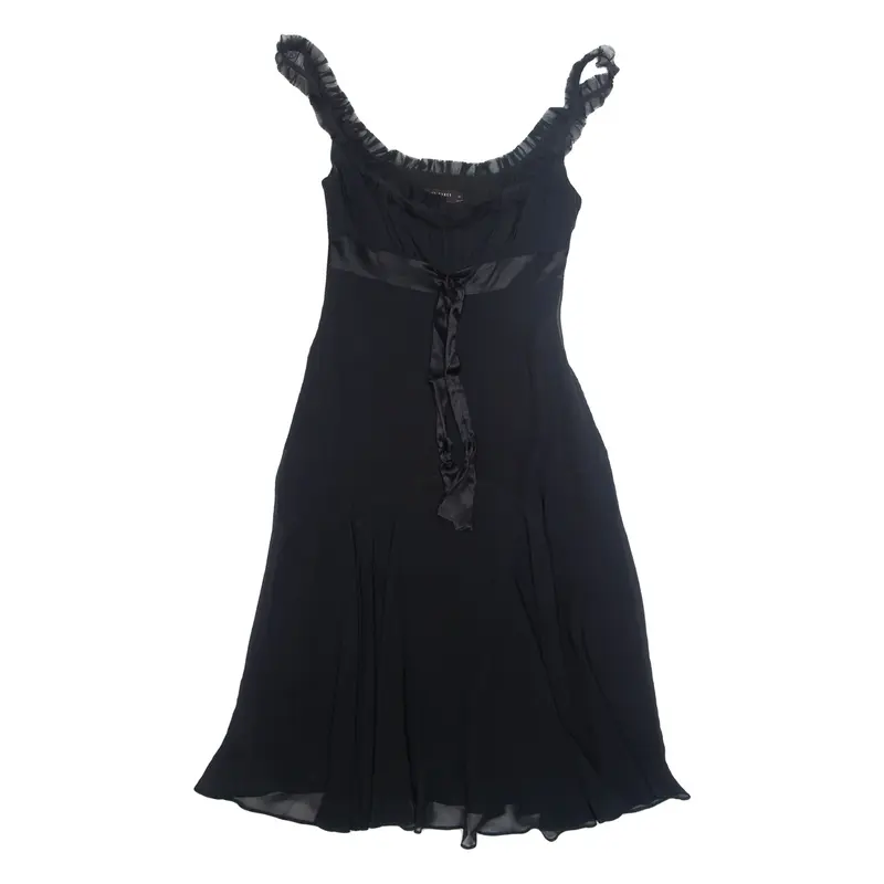 TED BAKER Womens Fit & Flare Dress Black Silk Sleeveless Knee Length UK 8