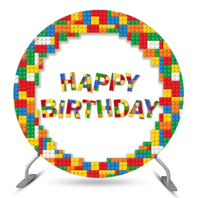 Aperturee Colorful Lego Round Happy Birthday Backdrop For Kids | Circle Party Backdrop | Round Backdrop Cover Diy | Circular ...