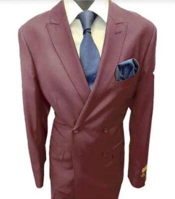 Four Button Double breasted Suit - Burgundy Slim Fi Suits Double Breasted Suit