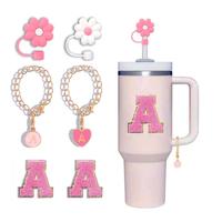 Personalized Charm Set for Tumbler Cups Accessories 30&40 Oz (No cups), Including 2 Straw Cover, 2 Initial Letter Charm & 2 C...
