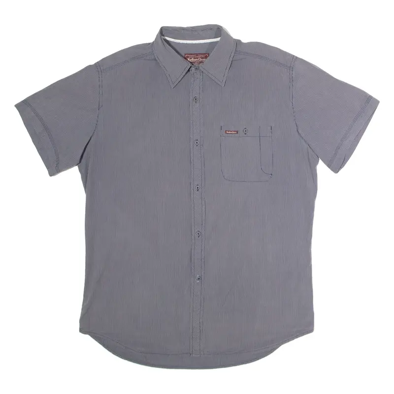 MARLBORO Mens Shirt Grey 90s Striped XL