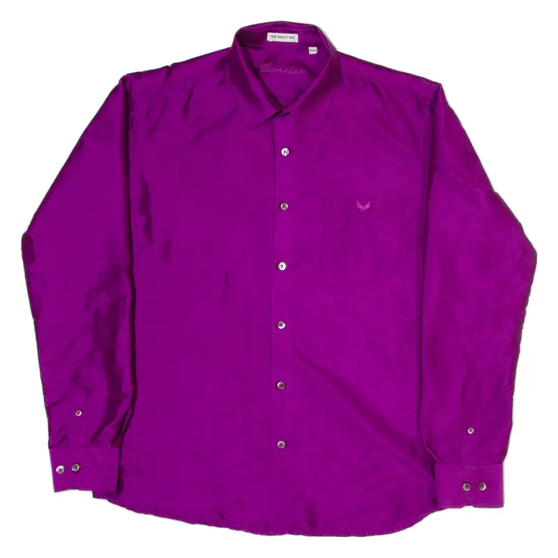 WARRIOR Mens Plain Shirt Purple Silk Long Sleeve M