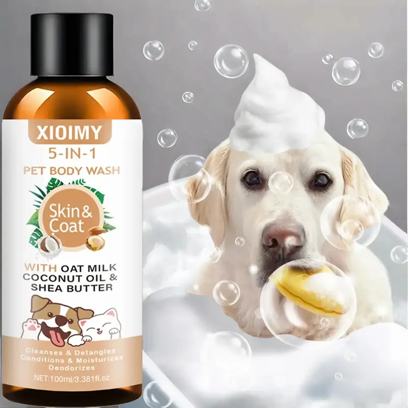 5 in 1 Pet Shampoo, 1 Box Natural Pet Body Wash with with Oat Milk & Coconut Oil & Shea Butter, Pet Hair Care Product, Dog & ...