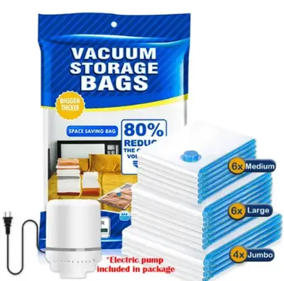 12 Pack Vacuum Storage Bags, Blue Transparent, Airtight Dust Moisture-Proof, Extra Large Capacity, 80% Space Saving Bag, Incl...