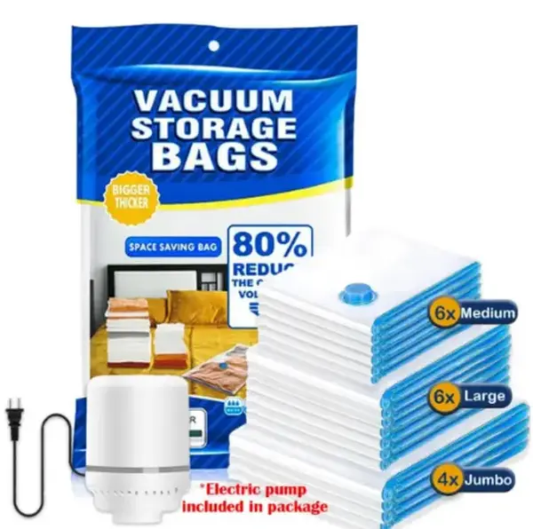 12 Pack Vacuum Storage Bags, Blue Transparent, Airtight Dust Moisture-Proof, Extra Large Capacity, 80% Space Saving Bag, Incl...