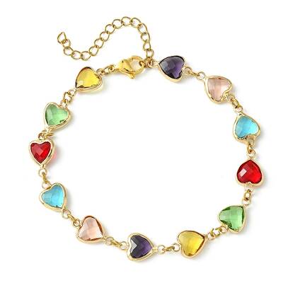Colorful Glass Heart Link Bracelets