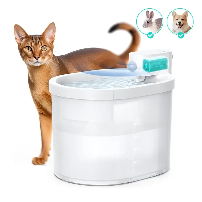 Uahpet Cat Water Fountain, Wireless 2L/67oz Smart Pet Water Fountain with Motion Sensor, Easy to Clean Water Dispenser for Ca...