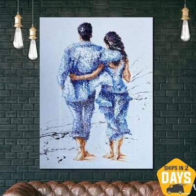 Romantic Wall Art Hugging Couple Painting Original Painting Love Couple Art Romantic Painting | BEACH PROMENADE 40"x30&q...