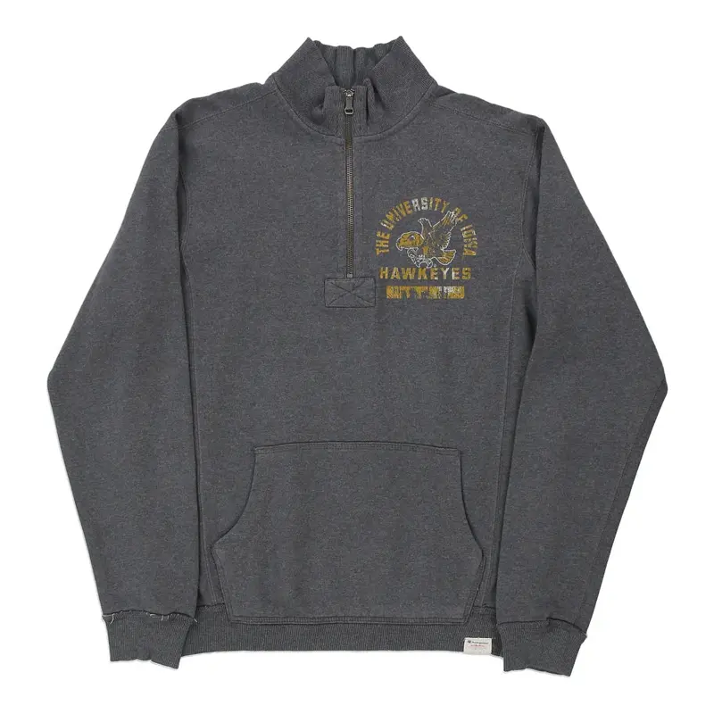University of Iowa Hawkeyes Champion College 1/4 Zip - Small Grey Cotton Blend