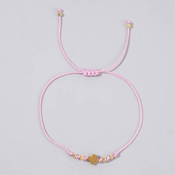 Adjustable Cross & Round Braided Bead Bracelets for Women
