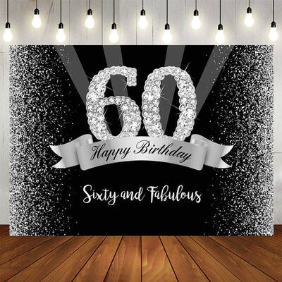 Aperturee Silver Black Glitter 60Th Birthday Backdrop